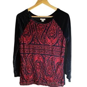 Sundance Enchantress Art To Wear Black Red Velvet Embroidered Blouse Size M